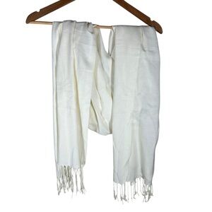 Pashmina Ivory White Fringe Cashmere Silk Scarf